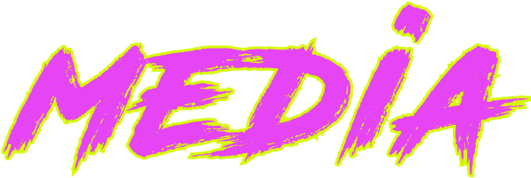 pink text with yellow outline - media