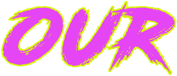 pink text with yellow outline - our